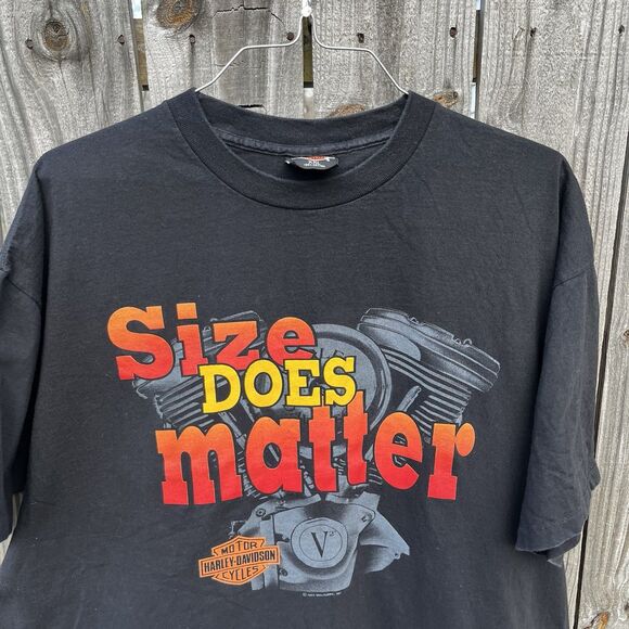 Vintage 90s Harley Davidson Engine Size Matters Black Shirt XXL Single Stich USA - Picture 2 of 16